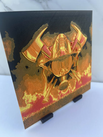 Pompier - Plaque avec support : Casque avec flammes